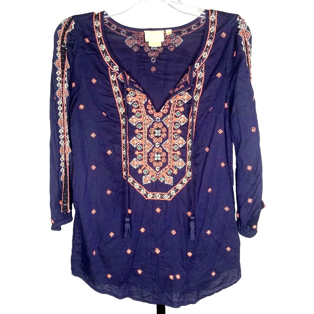 Anthropologie Vanessa Virginia Womens blouse Embroidered Boho Monaco size 4 bead